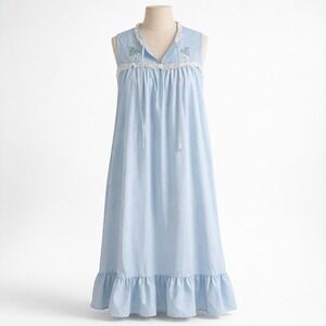 Vintage Floral Embroidered Lace Maxi Nightgown Sz S Powder Blue Coquette Prairie